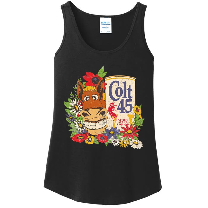 Colt 45 Beer Vintage Donkey Authentic Artwork Ladies Essential Tank