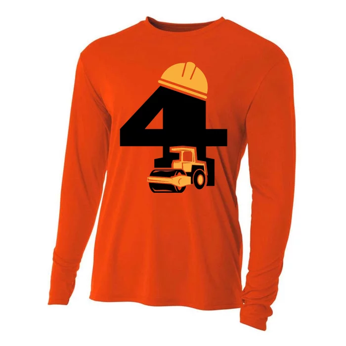 4th Birthday Construction Gift For Birthday Boy Cooling Performance Long Sleeve Crew