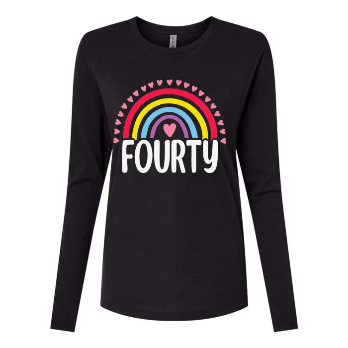 Cute 40th Birthday Gift Rainbow Fan 40 Years Old Women 40 Bday Womens Cotton Relaxed Long Sleeve T-Shirt