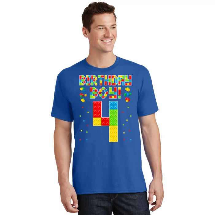 Cute 4th Birthday 4 Years Old Block Building Lover T-Shirt