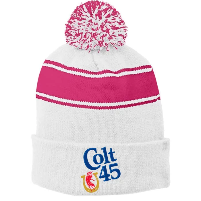 Colt 45 Beer Style Stripe Pom Pom Beanie