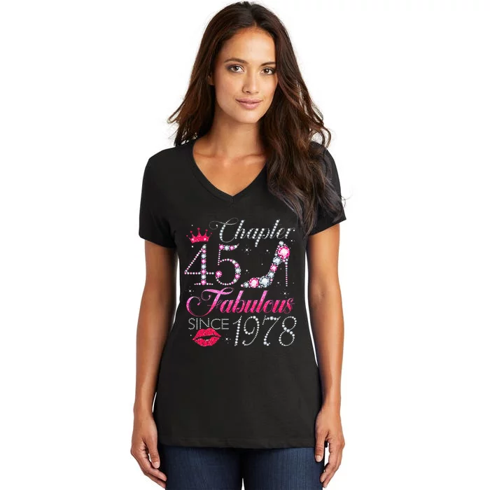 Chapter 45 Fabulous Since 1978 45Th Birthday Gift For Women Women's V-Neck T-Shirt