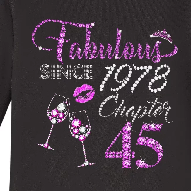 Chapter 45 Fabulous Since 1978 45th Birthday Queen Wine Baby Long Sleeve Bodysuit