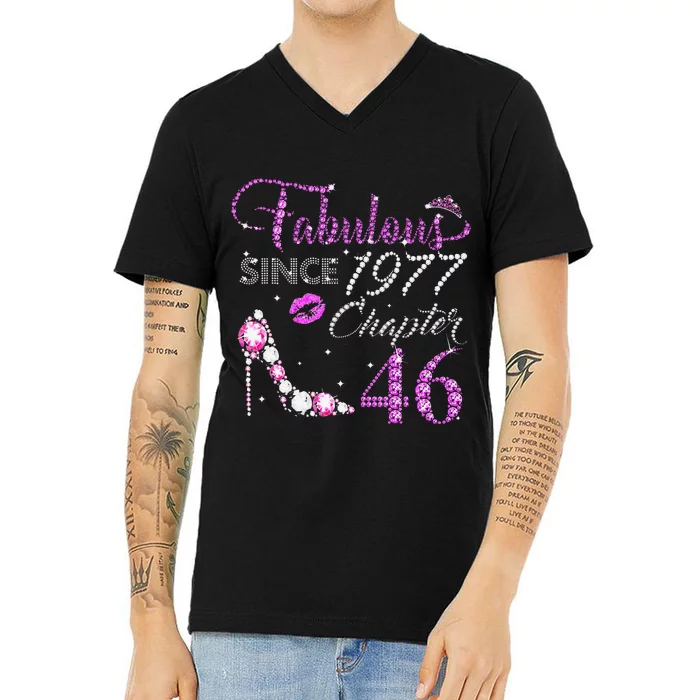 Chapter 46 Fabulous Since 1977 46th Birthday High Heels V-Neck T-Shirt