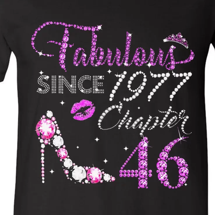 Chapter 46 Fabulous Since 1977 46th Birthday High Heels V-Neck T-Shirt