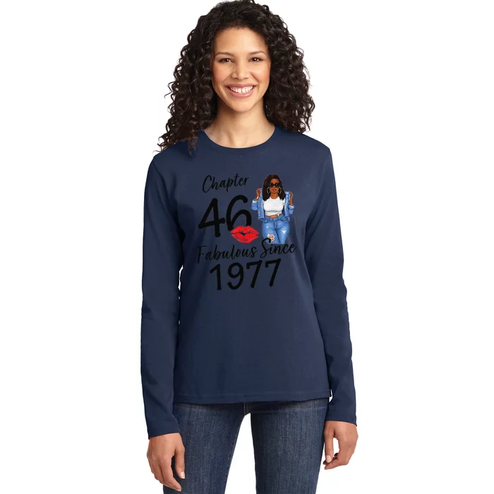 Chapter 46 Fabulous Since 1977 Black Birthday Queen Ladies Long Sleeve Shirt