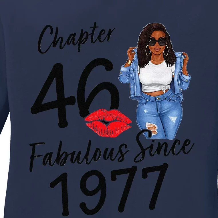 Chapter 46 Fabulous Since 1977 Black Birthday Queen Ladies Long Sleeve Shirt