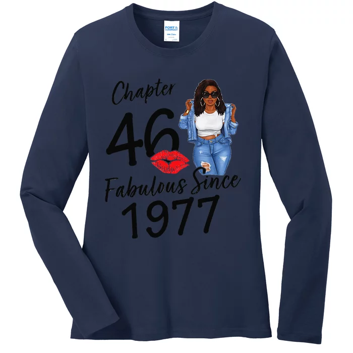 Chapter 46 Fabulous Since 1977 Black Birthday Queen Ladies Long Sleeve Shirt