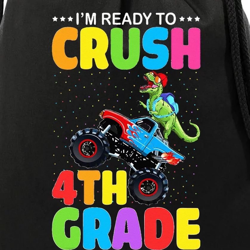 Crush 4th Grade Dinosaur Monster Truck Back to School Drawstring Bag