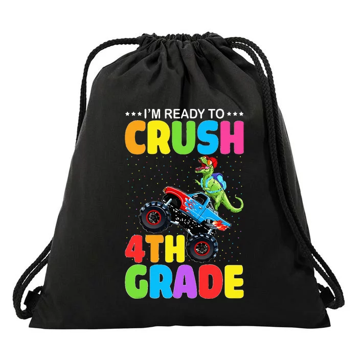 Crush 4th Grade Dinosaur Monster Truck Back to School Drawstring Bag