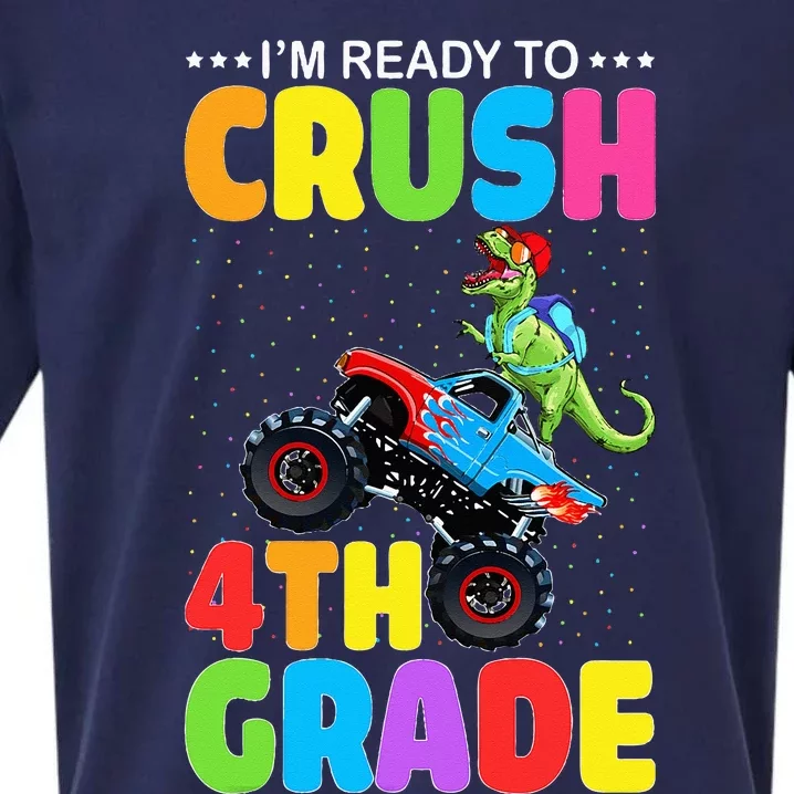 Crush 4th Grade Dinosaur Monster Truck Back to School Sueded Cloud Jersey T-Shirt