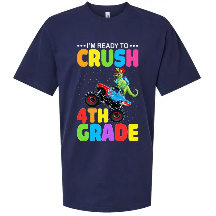 Crush 4th Grade Dinosaur Monster Truck Back to School Sueded Cloud Jersey T-Shirt