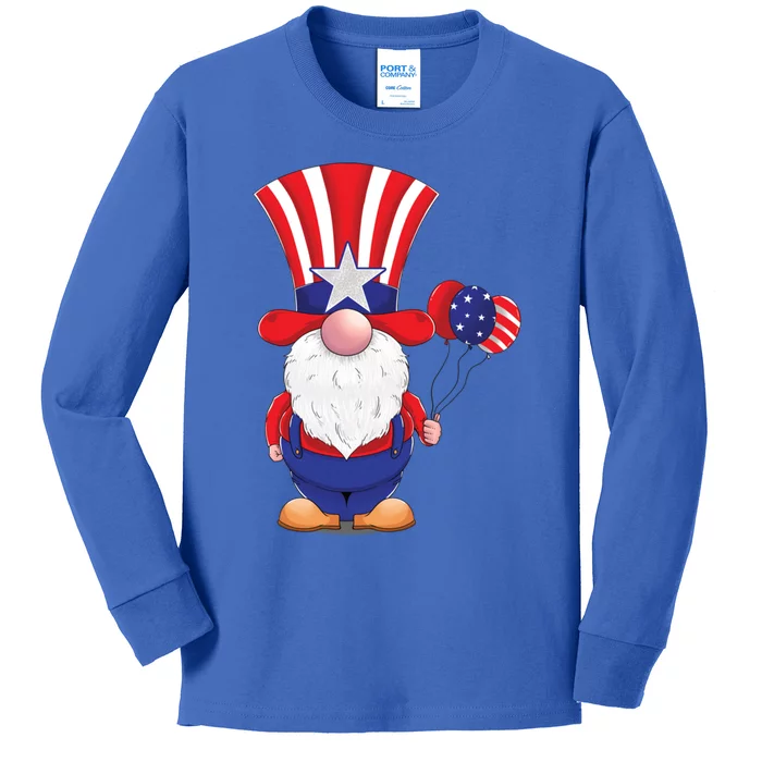 Cute 4th July Gnome Gift Kids Long Sleeve Shirt