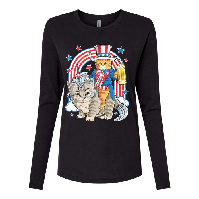 Cat 4th Of July Caticorn Unicorn Meowica Womens Cotton Relaxed Long Sleeve T-Shirt