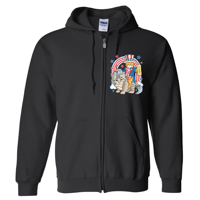 Cat 4th Of July Caticorn Unicorn Meowica Full Zip Hoodie