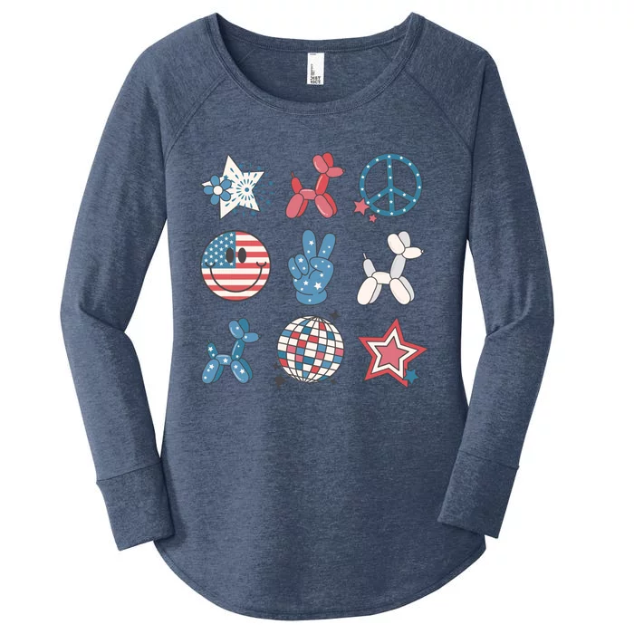 Cute 4th Of July Smiley Peace Freedom Independence Day Women's Perfect Tri Tunic Long Sleeve Shirt