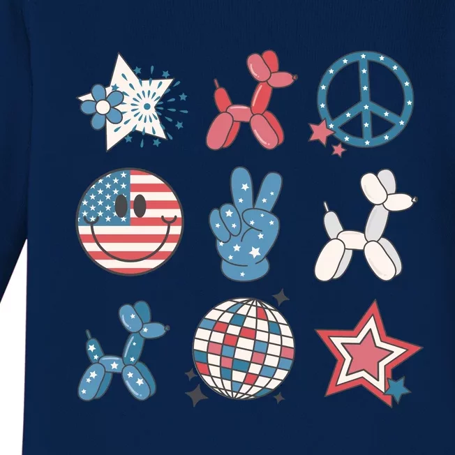 Cute 4th Of July Smiley Peace Freedom Independence Day Baby Long Sleeve Bodysuit