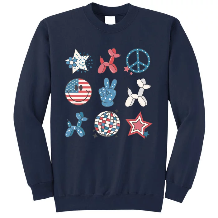 Cute 4th Of July Smiley Peace Freedom Independence Day Tall Sweatshirt