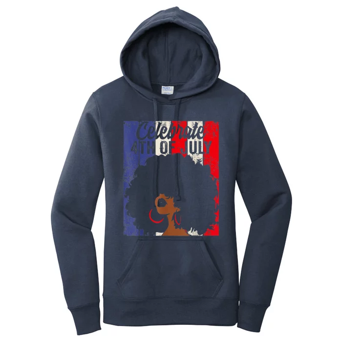 Celebrate 4th Of July Retro African American Flag Black Girl Women's Pullover Hoodie