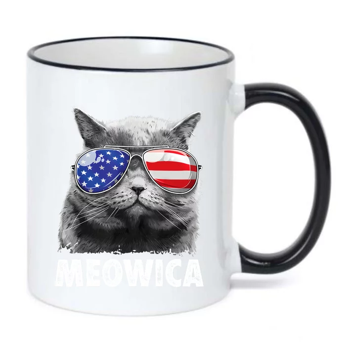 Cat 4th Of July Meowica Girl Boy American Flag Sunglasses Black Color Changing Mug