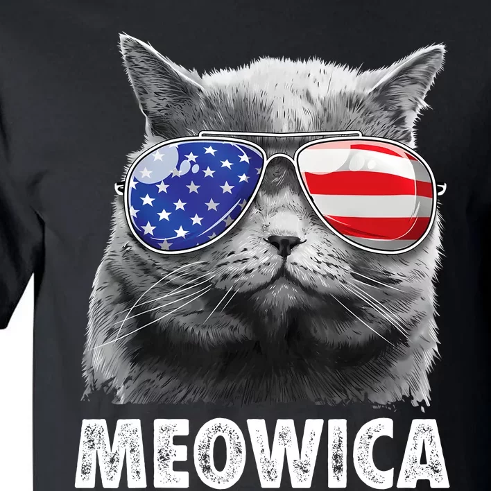 Cat 4th Of July Meowica Girl Boy American Flag Sunglasses Tall T-Shirt