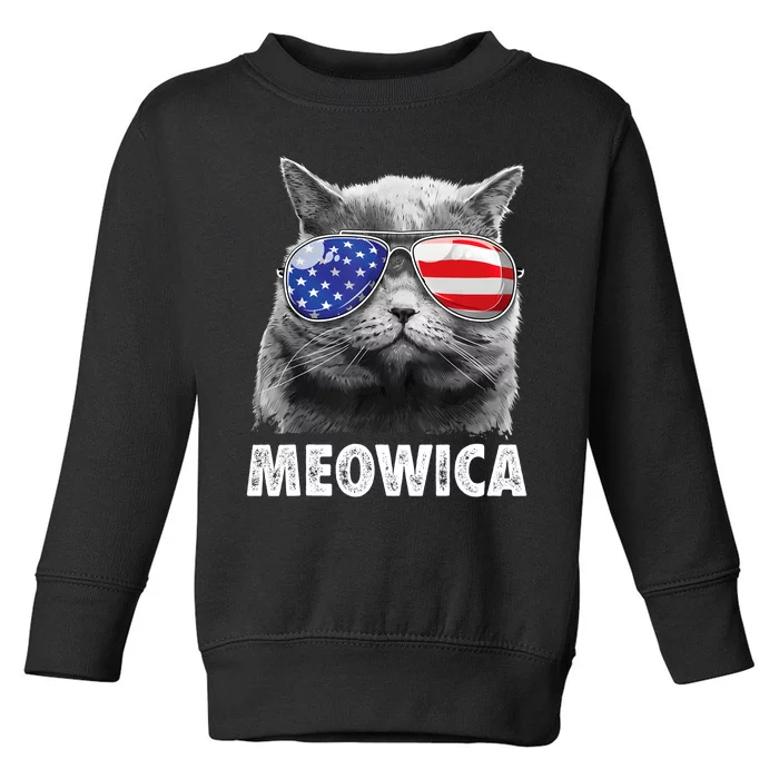 Cat 4th Of July Meowica Girl Boy American Flag Sunglasses Toddler Sweatshirt