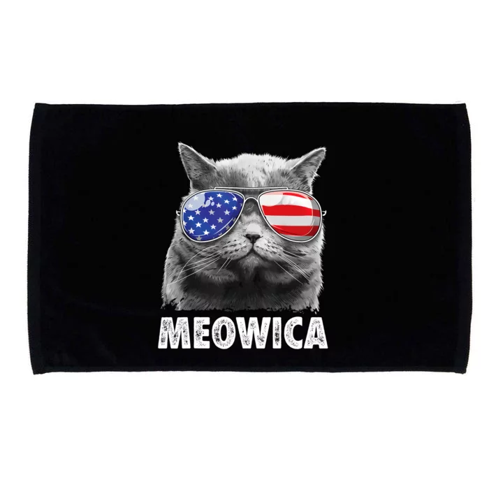 Cat 4th Of July Meowica Girl Boy American Flag Sunglasses Microfiber Hand Towel