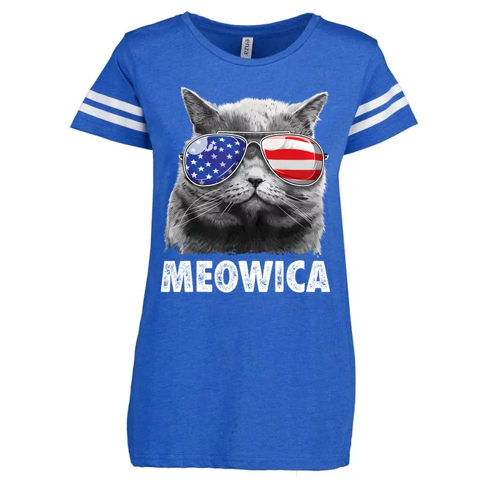 Cat 4th Of July Meowica Girl Boy American Flag Sunglasses Enza Ladies Jersey Football T-Shirt