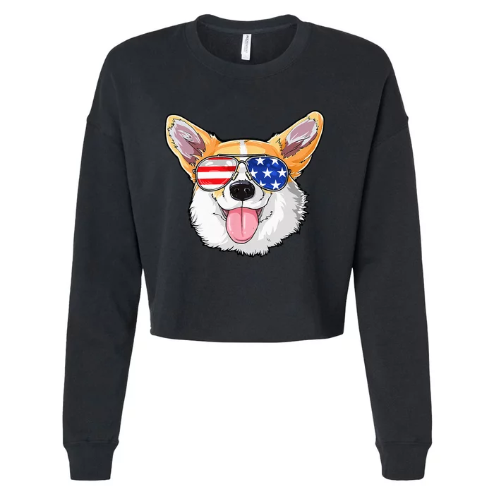 Corgi 4th Of July American Sunglasses Dog Puppy USA Dog Cropped Pullover Crew