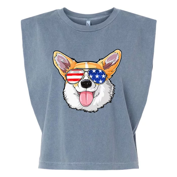 Corgi 4th Of July American Sunglasses Dog Puppy USA Dog Garment-Dyed Women's Muscle Tee