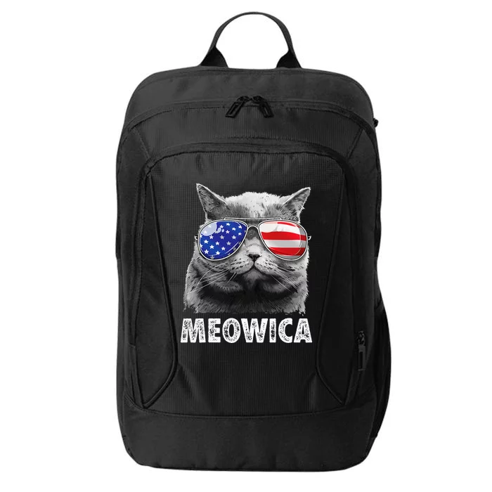 Cat 4th Of July Meowica American Flag Sunglasses City Backpack