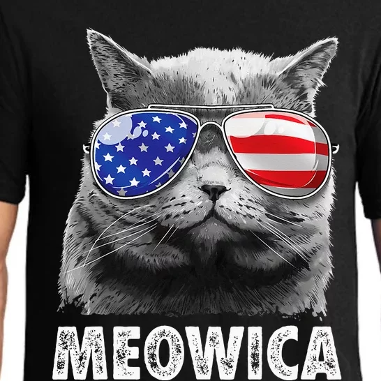 Cat 4th Of July Meowica American Flag Sunglasses Pajama Set