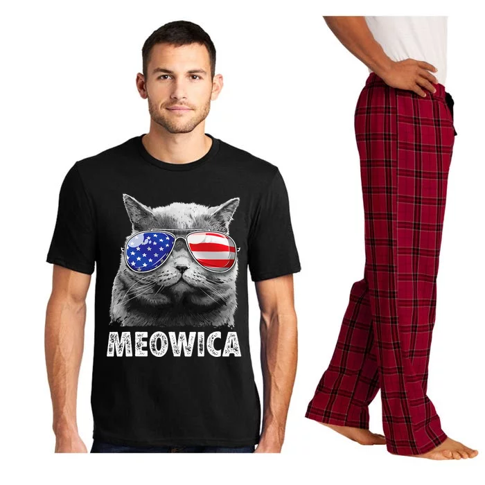 Cat 4th Of July Meowica American Flag Sunglasses Pajama Set