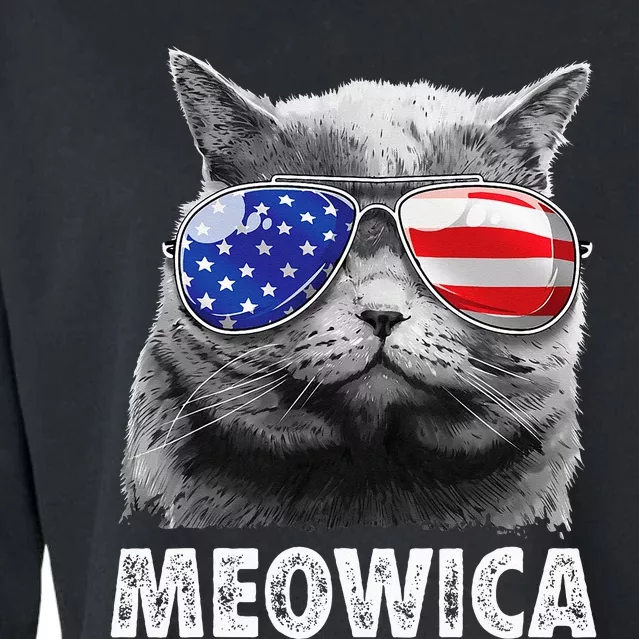 Cat 4th Of July Meowica American Flag Sunglasses Cropped Pullover Crew