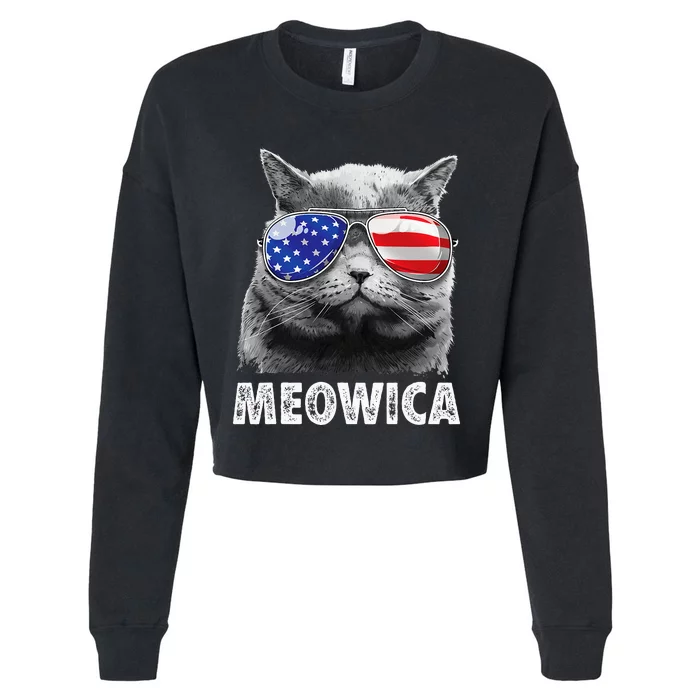 Cat 4th Of July Meowica American Flag Sunglasses Cropped Pullover Crew