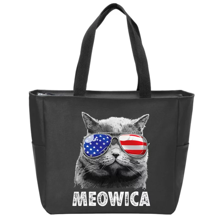 Cat 4th Of July Meowica American Flag Sunglasses Zip Tote Bag