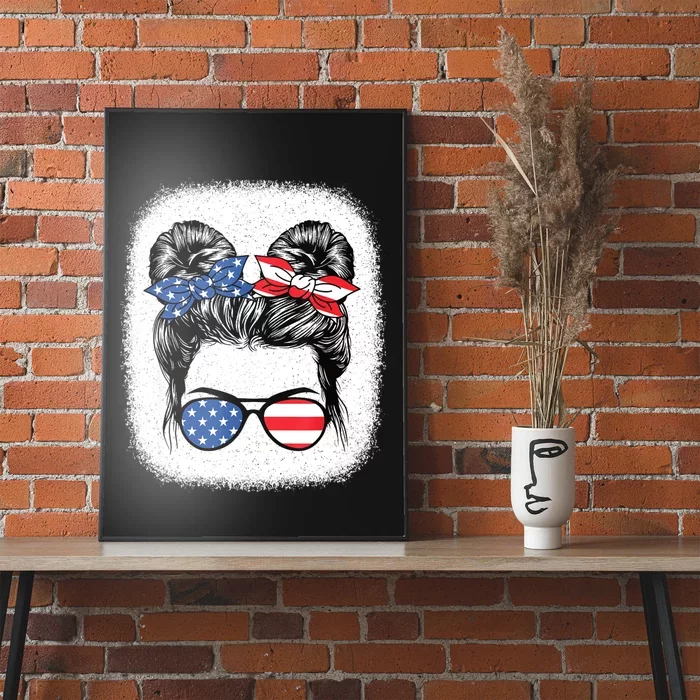 Cute 4th Of July Messy Bun Girl American Flag Patriotic USA Poster