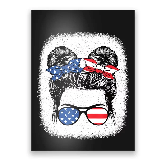 Cute 4th Of July Messy Bun Girl American Flag Patriotic USA Poster