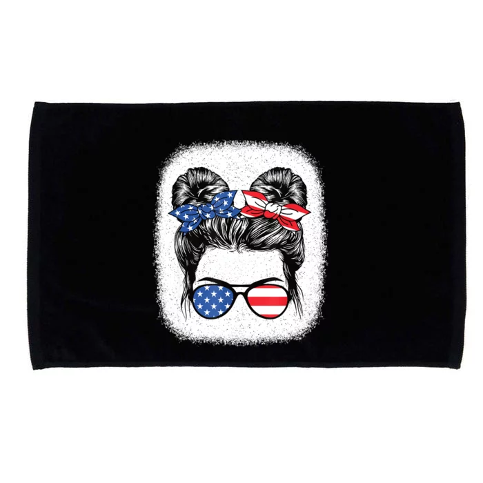 Cute 4th Of July Messy Bun Girl American Flag Patriotic USA Microfiber Hand Towel