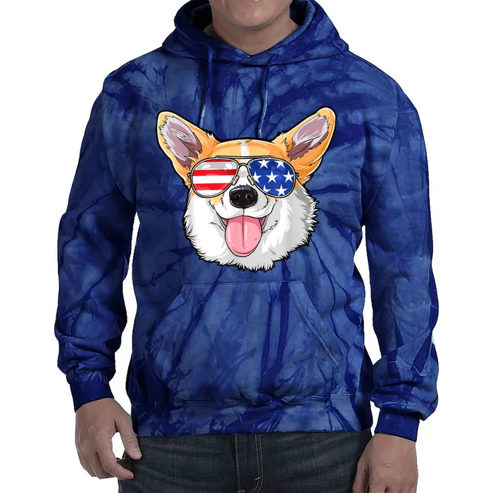 Corgi 4th Of July American Sunglasses Dog Puppy USA Dog Tie Dye Hoodie