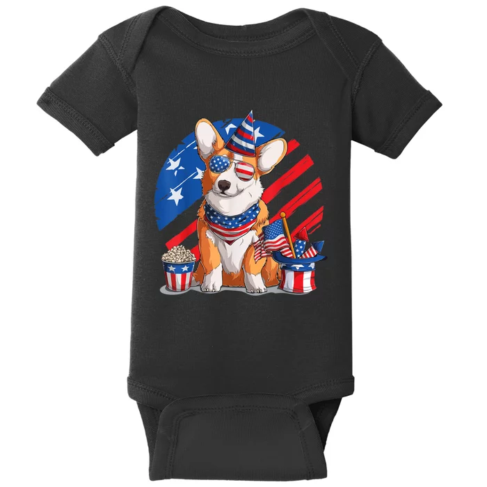 Corgi 4th Of July American Sunglasses Dog Puppy USA Corgi Baby Bodysuit