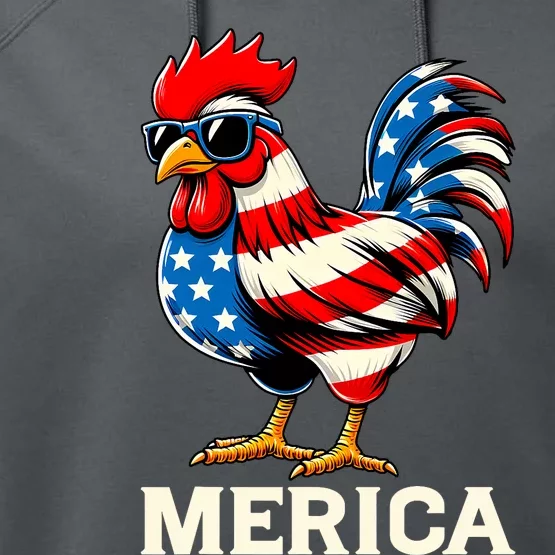 Chicken 4th Of July Us Flag Patriotic Merica Performance Fleece Hoodie