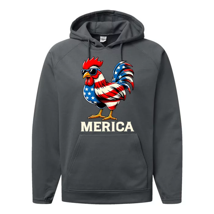 Chicken 4th Of July Us Flag Patriotic Merica Performance Fleece Hoodie