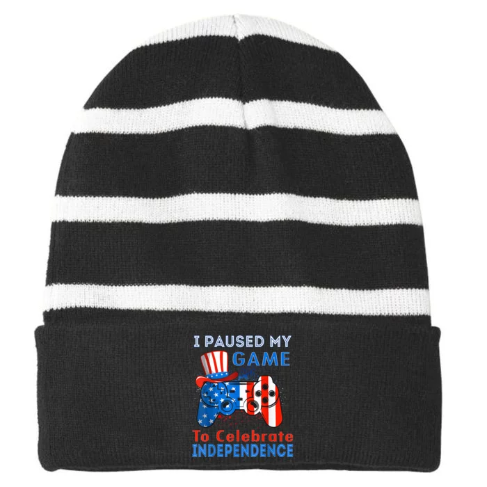 Celebrate 4th Of July America Independence July 4th Striped Beanie with Solid Band