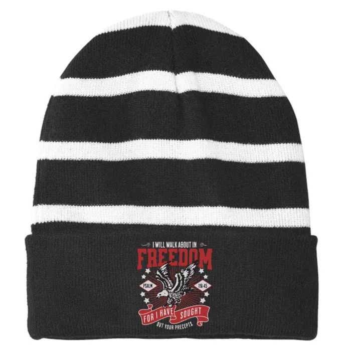 Christian 4th Of July Christian Freedom Striped Beanie with Solid Band