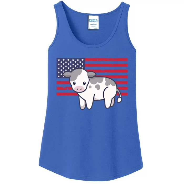 Cow 4th Of July Patriotic Usa American Flag Kawaii Lover Gift Ladies Essential Tank