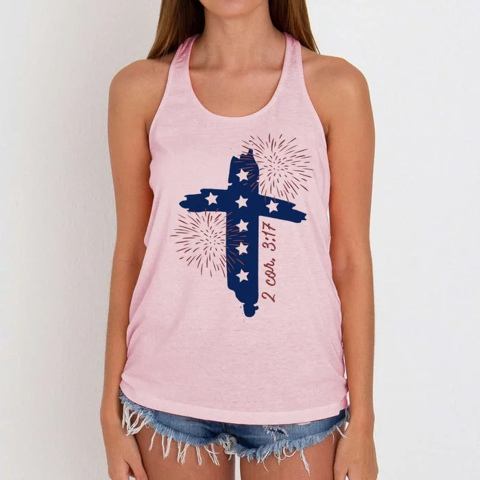 Christian 4th Of July Where The Spirit Of The Lord Women's Knotted Racerback Tank