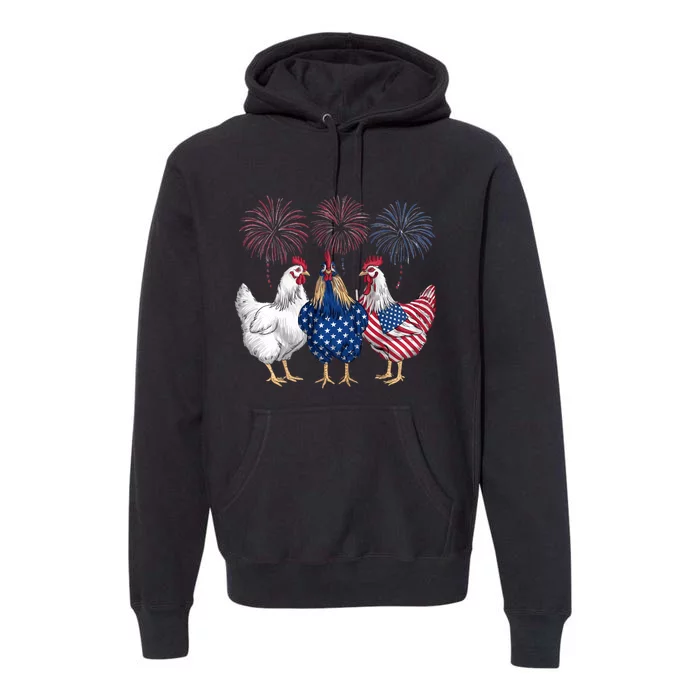 Chicken 4th Of July Patriotic Chicken Lover Usa Flag Premium Hoodie