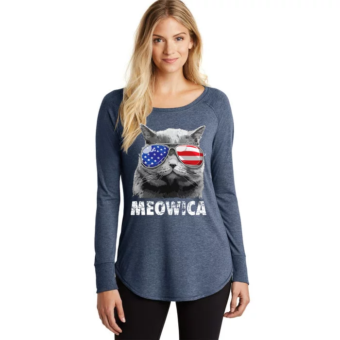 Cat 4th Of July Meowica Merica USA American Flag Women's Perfect Tri Tunic Long Sleeve Shirt