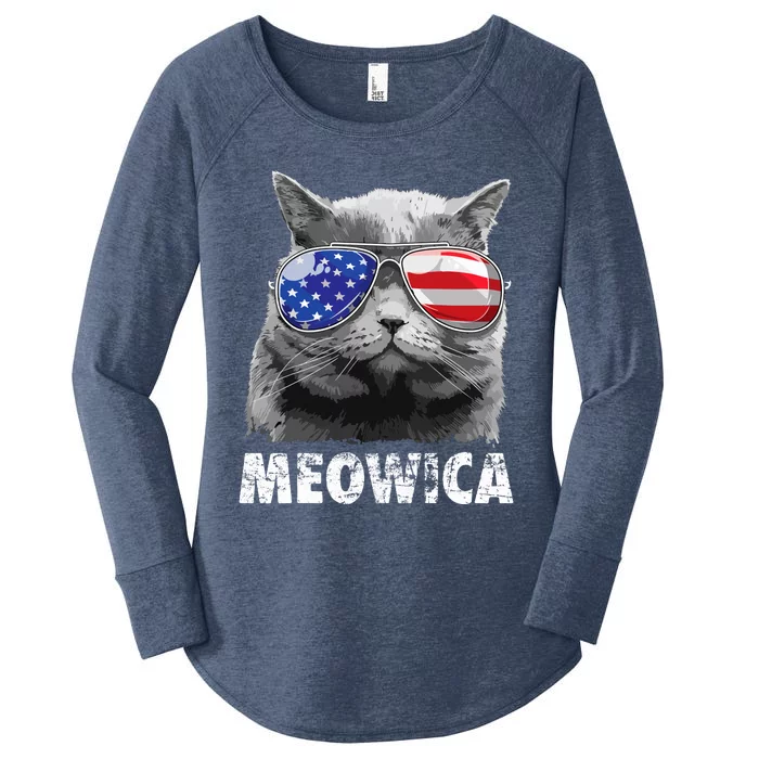 Cat 4th Of July Meowica Merica USA American Flag Women's Perfect Tri Tunic Long Sleeve Shirt